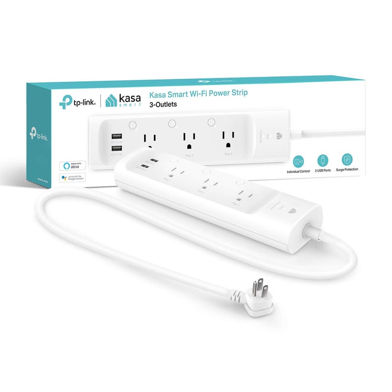 Kasa Smart Plug Power Strip KP303, Surge Protector with 3 Individually Controlled Smart Outlets and 2 USB Ports, Works with Alexa & Google Home, No Hub Required , White - Image 1