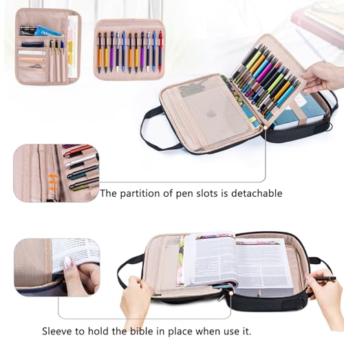 APLUFINE Large Bible Cover for Men - Bible Cover Case for Women - Bible Carrying Case - Bible Bag Bible Carrier with Pockets for Bible Tabs,Bible Study Supplies -Book Cover Protector for Book Lovers - Image 5