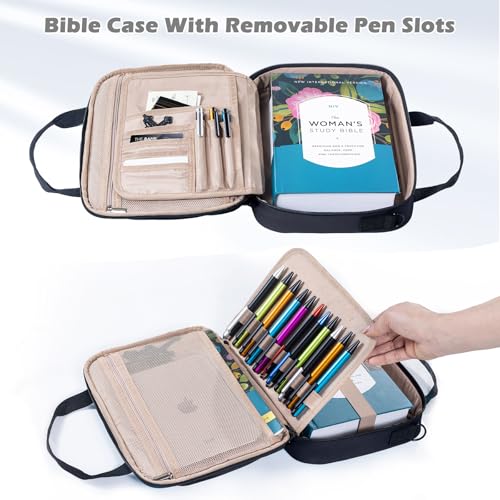 APLUFINE Large Bible Cover for Men - Bible Cover Case for Women - Bible Carrying Case - Bible Bag Bible Carrier with Pockets for Bible Tabs,Bible Study Supplies -Book Cover Protector for Book Lovers - Image 3