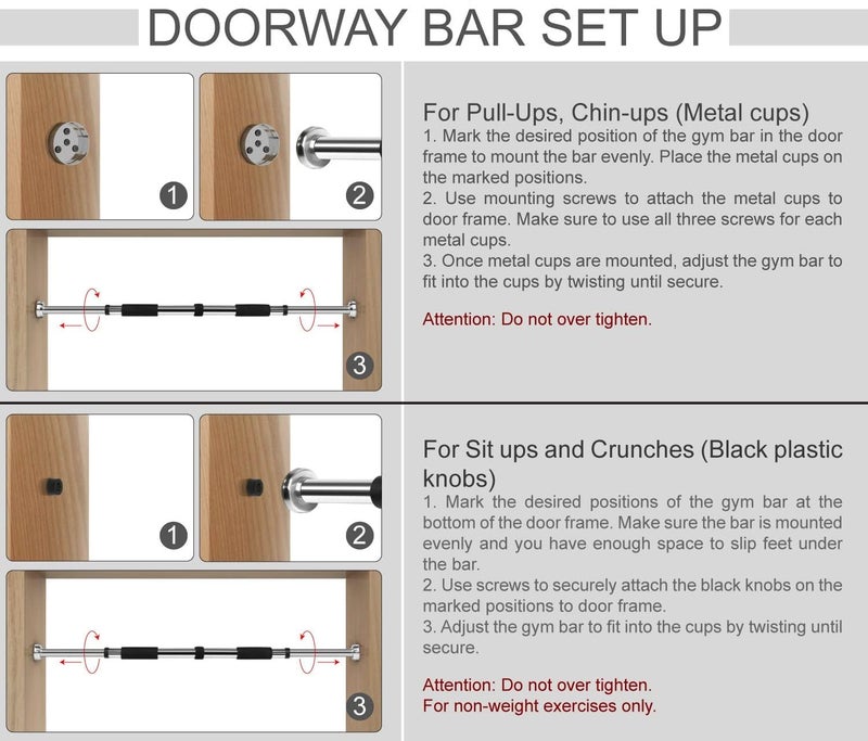 FASHNEX Pull Up Bar, Doorway Chin Up Bar For 65Cm-85Cm Door Way Size, Mounts With Screws For Pullups, Chinups At Home Exercises For Men And Women, 120Kg - Image 5