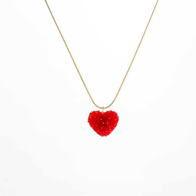 Golden Zirconic Stainless Steel Red Heart Pendant Necklace - Image 2