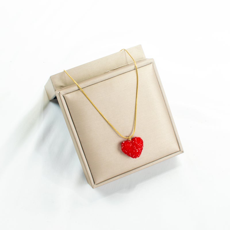 Golden Zirconic Stainless Steel Red Heart Pendant Necklace - Image 1