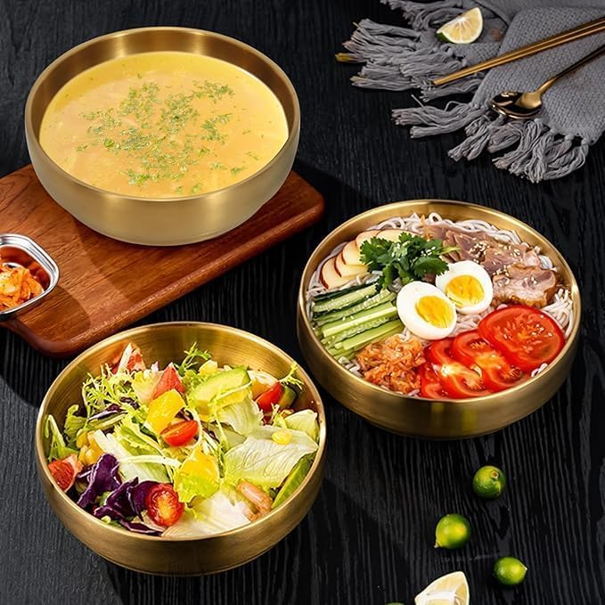 samusagya Stainless Steel Bowls 3.5oz Serving Bowls Large Pasta Decorative Gold Ramen egetable Salad Kitchen Soup Mixing Bowls for Cooking Baking - Image 2