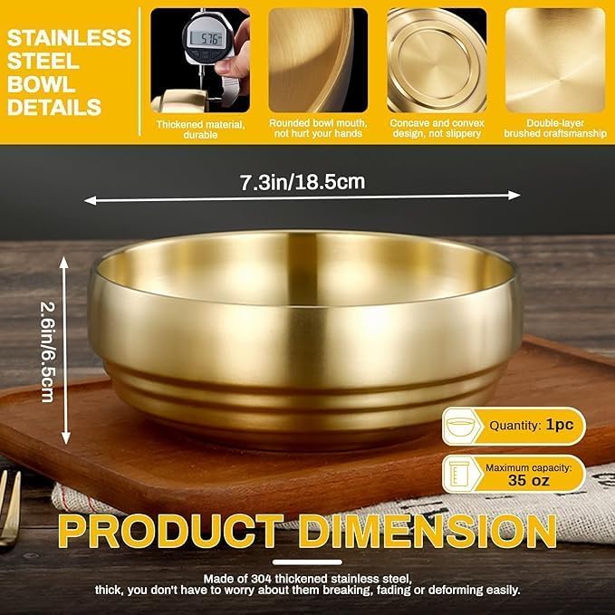 samusagya Stainless Steel Bowls 3.5oz Serving Bowls Large Pasta Decorative Gold Ramen egetable Salad Kitchen Soup Mixing Bowls for Cooking Baking - Image 3