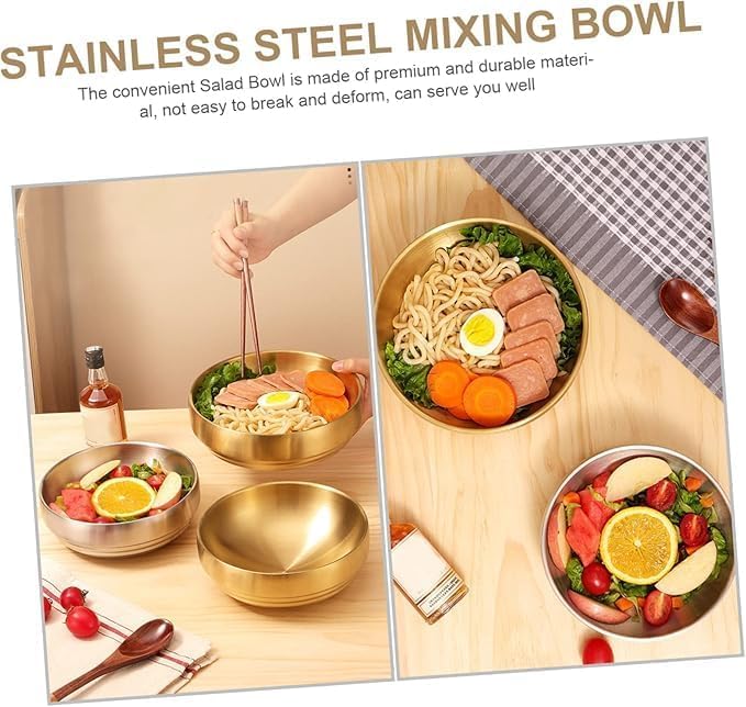 samusagya Stainless Steel Bowls 3.5oz Serving Bowls Large Pasta Decorative Gold Ramen egetable Salad Kitchen Soup Mixing Bowls for Cooking Baking - Image 4