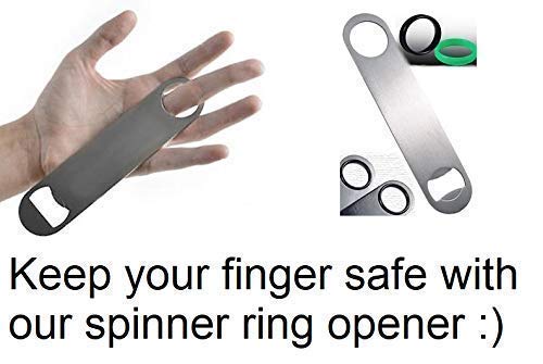 NJ Stainless Steel Flat Bottle Opener, Bar Blade, Speed Opener, Beer Bottle Opener for Kitchen, Bar or Restaurant with Free Spinner Rings: Set of 6 Pcs - Image 2