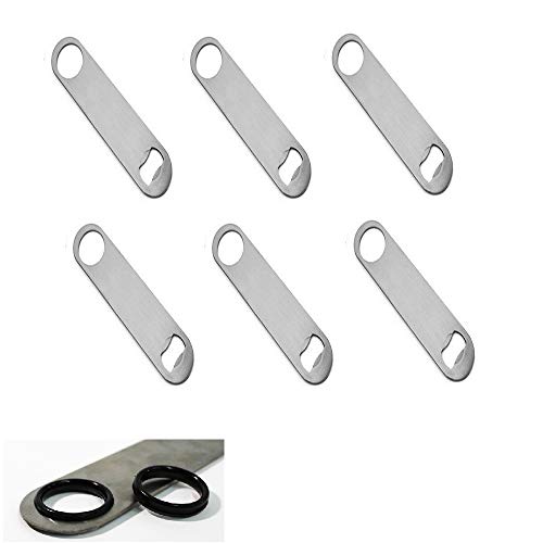 NJ Stainless Steel Flat Bottle Opener, Bar Blade, Speed Opener, Beer Bottle Opener for Kitchen, Bar or Restaurant with Free Spinner Rings: Set of 6 Pcs - Image 1