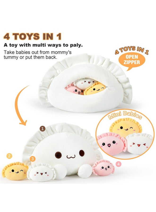 Ditucu Cute Dumpling Plush Pillow Mommy 14 inch with 3 Littles 4 inch Family Food Shaped Stuffed Animal Plushies Toys Gifts for Kids - Image 2