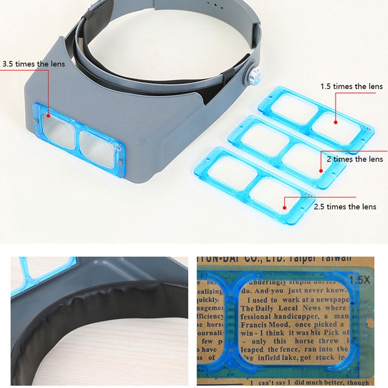 Portable Multifunction Magnifier Wearable Magnifying Loupe with 1.5X/2X/2.5X/3.5X Magnification 4 Replaceable Lenses - Image 3