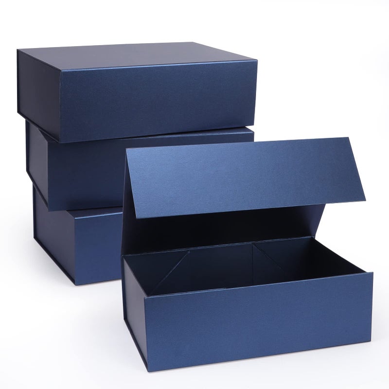 Giftgarden 4 Pack 12x8x4 Blue Gift Boxes with Magnetic Lids Large Collapsible Gift Wrap Box Magnet Clourse for Presents Mothers Day Birthday Wedding Bridesmaid Groomsman Proposal Box