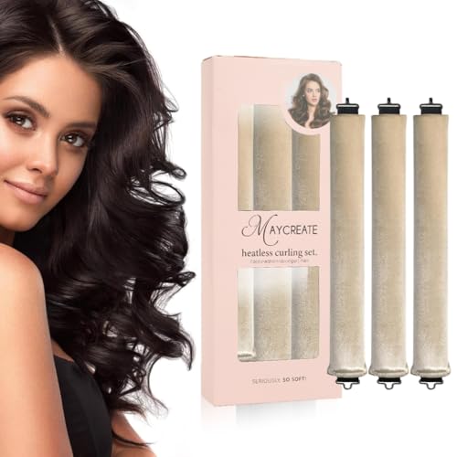 MAYCREATE® Heatless Hair Curler, Flexible Curling Rod with Hook, Satin Rollers for All Hair Types, No Heat Curls to Sleep for Curl Rods, Heatless Curls for Blowout Hair, Beige - Image 1