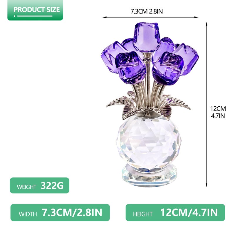 KRISININE Crystal Purple Rose Figurines 4.7 * 2.8in Crystal Rose Flowers Gifts for Women Glass Flower Ornament Gifts - Image 2