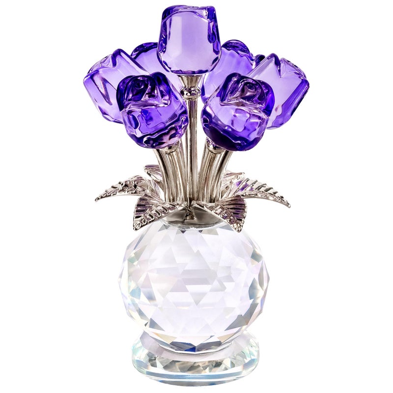 KRISININE Crystal Purple Rose Figurines 4.7 * 2.8in Crystal Rose Flowers Gifts for Women Glass Flower Ornament Gifts - Image 1