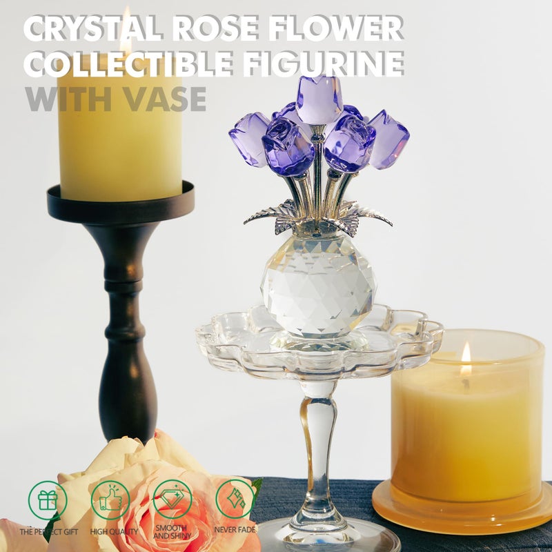 KRISININE Crystal Purple Rose Figurines 4.7 * 2.8in Crystal Rose Flowers Gifts for Women Glass Flower Ornament Gifts - Image 3