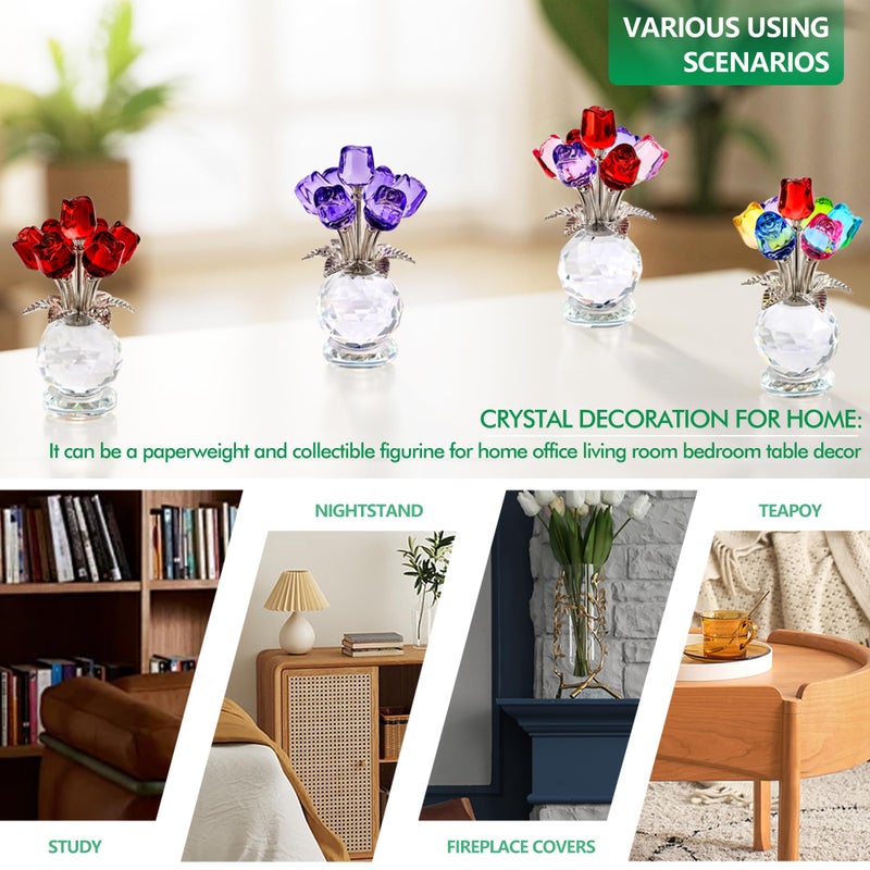 KRISININE Crystal Purple Rose Figurines 4.7 * 2.8in Crystal Rose Flowers Gifts for Women Glass Flower Ornament Gifts - Image 4