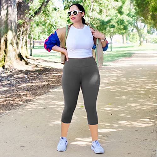 NEW YOUNG 3 Pack Plus Size Capri Leggings with Pockets for Women,High Waist Tummy Control Workout Yoga Leggings - Image 4
