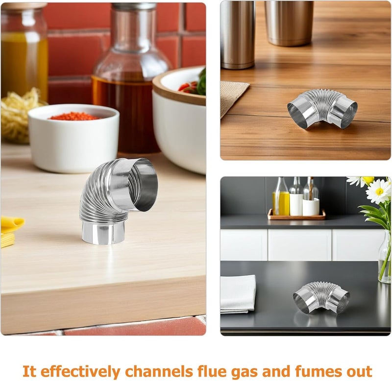 BETOOKY 4pcs Stainless Steel Exhaust Pipe Elbow 6cm Diameter 90-Degree Vent Pipe Kit for Gas Water Heater Chimney Flue Replacement Parts for Home Heating Systems - Image 3