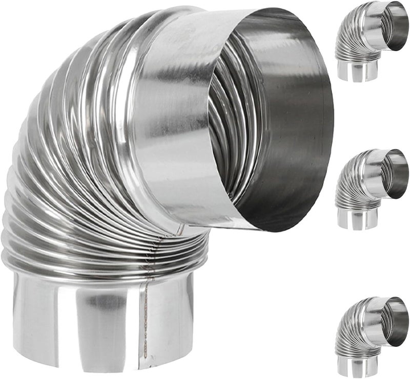BETOOKY 4pcs Stainless Steel Exhaust Pipe Elbow 6cm Diameter 90-Degree Vent Pipe Kit for Gas Water Heater Chimney Flue Replacement Parts for Home Heating Systems - Image 1