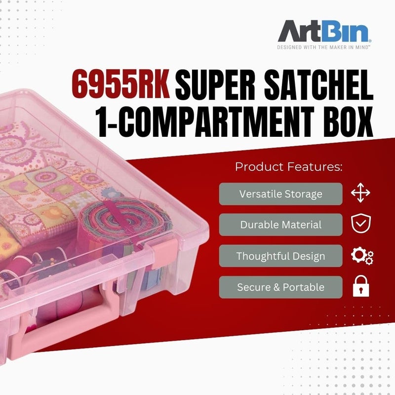 ArtBin 6955RK Super Satchel 1-Compartment Box, Art & Craft Organizer, 1-Pack, Translucent Blush - Image 3