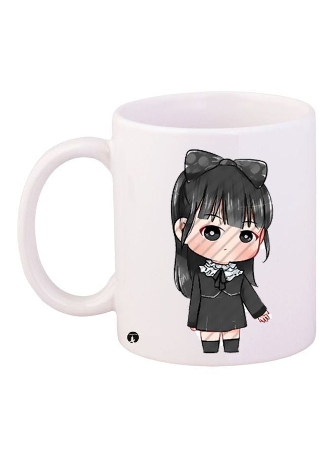 RYN Animated Girl Printed Coffee Mug White/Grey/Beige 11ounce