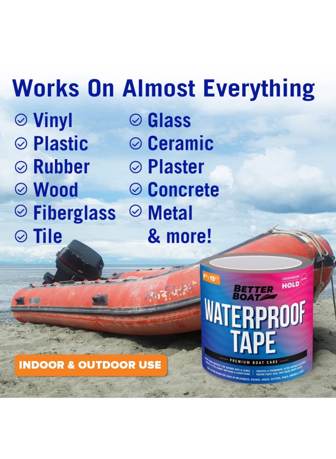 Better Boat Clear Waterproof Tape for Leaks Thick Heavy Duty Water Proof Tape Sealing Marine Grade Outdoor Pools Gutter Underwater, Stop Leak Seal Tape Waterproof Repair Patch & Seal Sealant 15 Feet x 4 Inches  - Image 2