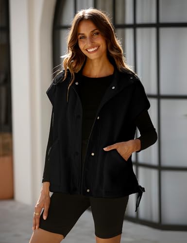 OPCAKM Women's Fuzzy Fleece Vest Oversized Sleeveless Sherpa Jacket Warm Button Down Gilet Outerwear with Pockets(Black-M) - Image 2