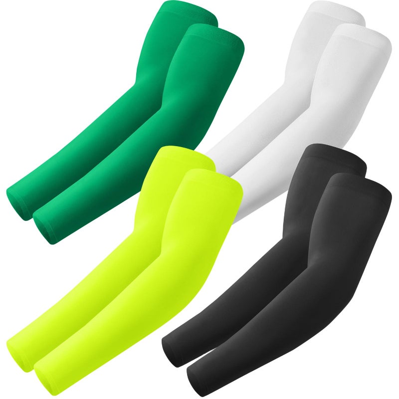 ROXUN 4 Pairs Arm Sleeves, Cooling UV Sun Protection Sports Compression for Men/Women Black+White+Green+Fluorescent - Image 1