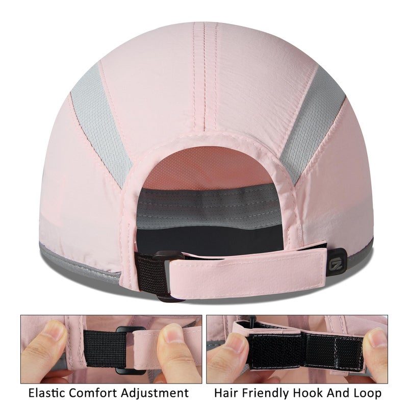 GADIEMKENSD Baseball Cap Nylon Running Cap Outdoor Sports Hat for Men Women Adjustable Quick Drying Reflective Foldable UPF50+ Breath Mesh Water Repellency Race Performance Lightweight Light Pink - Image 3