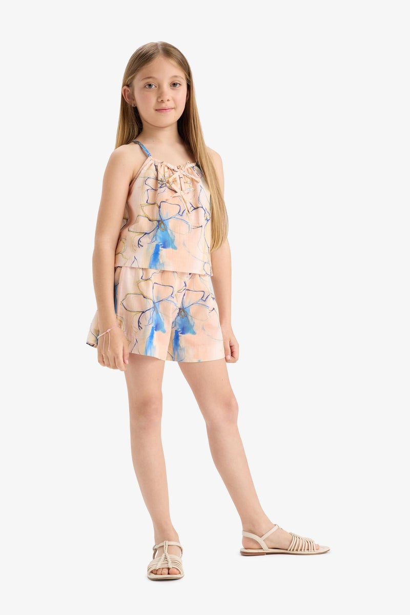 DeFacto Pink Girl Girl Elastic Waist Patterned Cotton Shorts Casual - Image 1