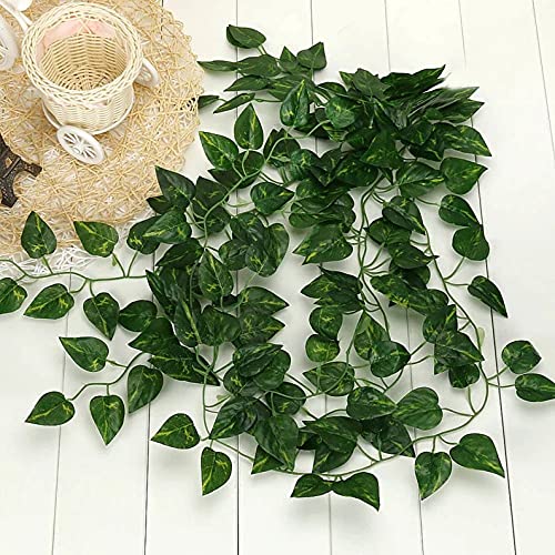 ARTSY® Artificial Hanging Flowers for Wall Decoration, Artificial Plants for Home Decor, Money Plant Leaves for Decoration, Office Decor, Craft, Gifting, Pack of 8 Pieces, 7 feet Long Each, Green - Image 1