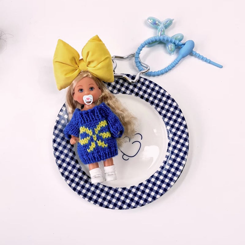 Tennis Barbie Girl Bag Pendant Keychain Cartoon Doll Doll DIY Girl Gift Creative Cross Border Blue Sweater Balloon Puppy Pendant