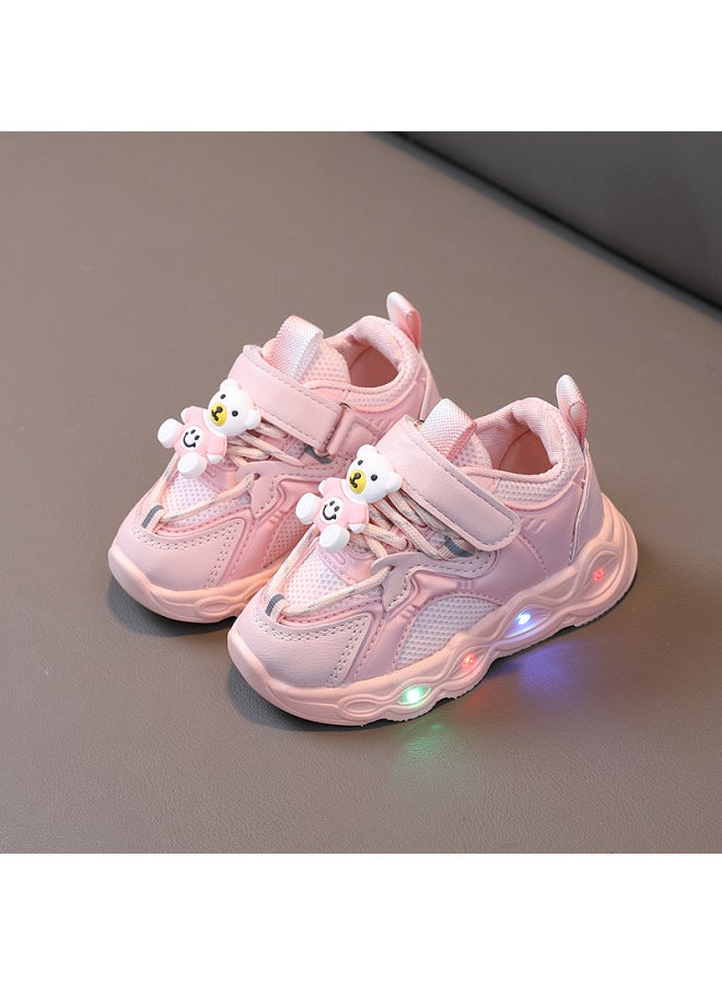 Girls' Cartoon Light-up Sneakers  Spring And Autumn Children's Soft-soled Non-slip Running Shoes Boys' Bear Versatile Trendy Shoes