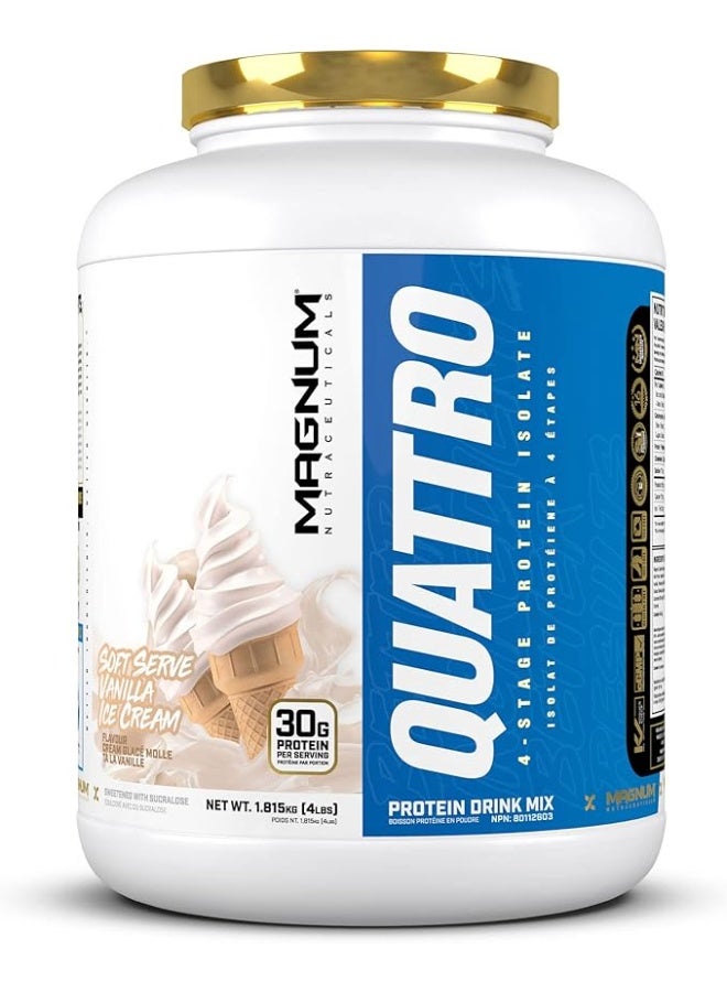 Magnum Nutraceuticals Quattro Whey Protein Powder, Vanilla Soft Serve Ice Cream 4lb – Premium Protein Isolate Blend for Muscle Growth & Recovery - Image 1