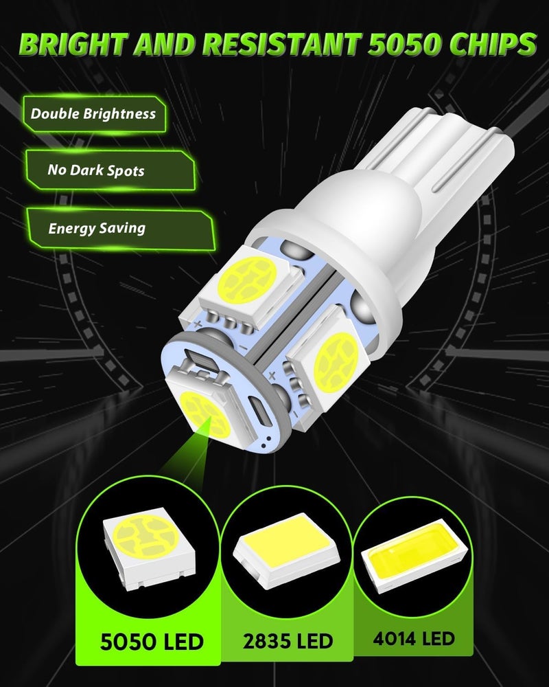 Alopee 30-Pack 194 Led Bulb White 6500K t 10 Led Light Bulbs 5SMD 5050 Chips 168 Led Bulb 2825 Led Bulb 158 501 W5W Automotive Led Bulbs for Car Dome Map Door Courtesy Trunk Light DC 12V - Image 4