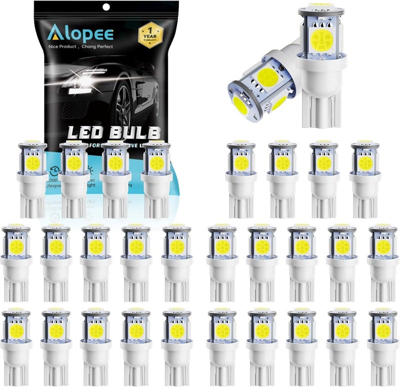 Alopee 30-Pack 194 Led Bulb White 6500K t 10 Led Light Bulbs 5SMD 5050 Chips 168 Led Bulb 2825 Led Bulb 158 501 W5W Automotive Led Bulbs for Car Dome Map Door Courtesy Trunk Light DC 12V - Image 1