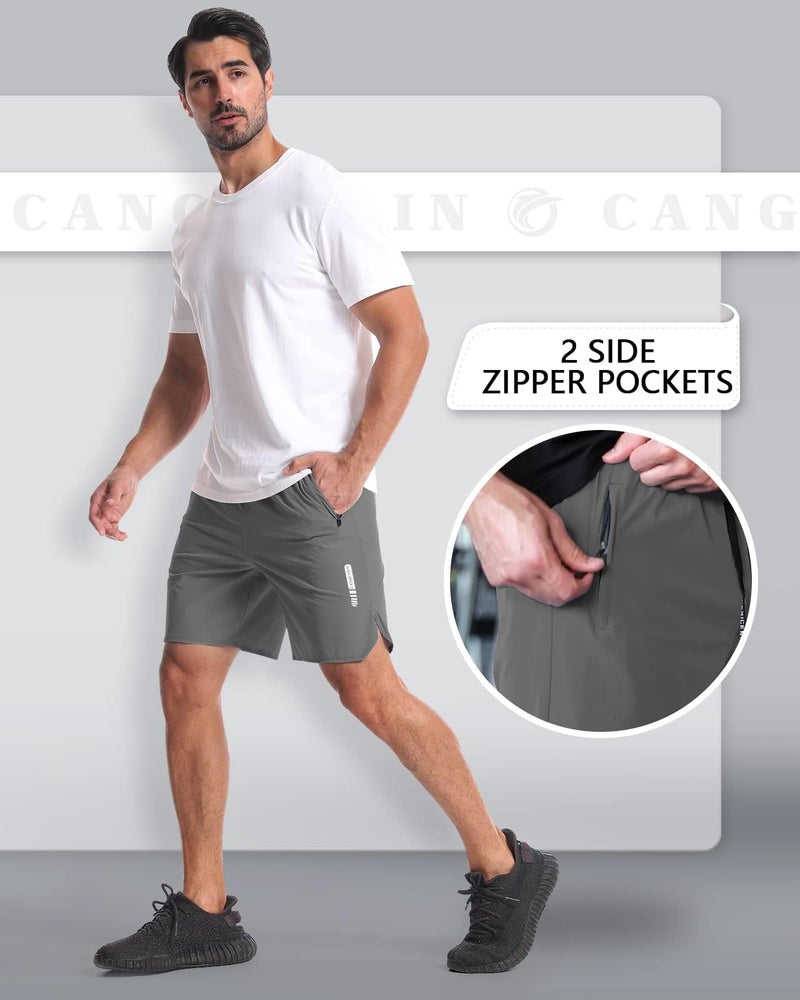 CANGHPGIN 2 Pack Mens Workout Athletic Shorts 7 inch Inseam Quick Dry Hiking Shorts Men Lightweight Sports Gym Shorts Running - Image 4
