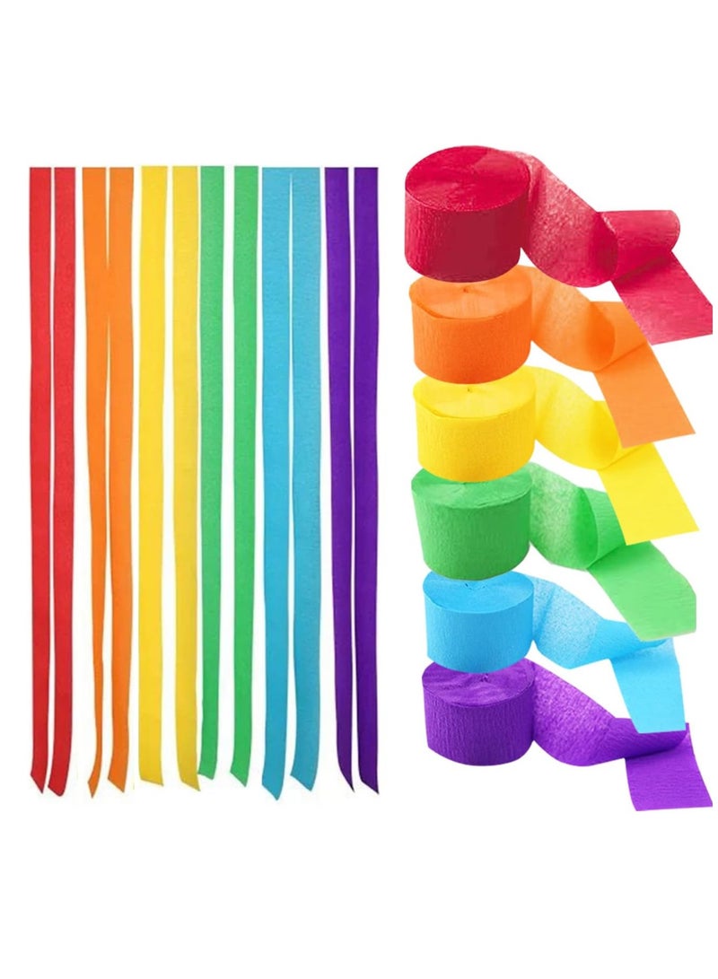 Terabyte 6 Rolls Colourful Crepe Paper(4.5CMx25M) Rainbow Crepe Streamers for Party Decorations(Orange,Blue,Green,Purple,Red,Yellow) - Image 1