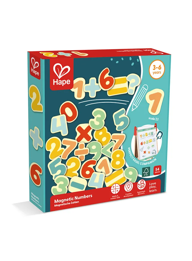 Hape Hape Wooden Magnetic Numbers - 54pcs | Includes Numbers & Math Symbols for Counting & Equations | Fine Motor & Early Math Skills | Colorful Fridge-Friendly Learning Toy