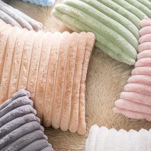 DEELAND Pack of 2,Double-Sided Faux Fur Plush Decorative Throw Pillow Covers Fuzzy Striped Soft Pillowcase Cushion Covers for Sofa Couch Bedroom - Image 5