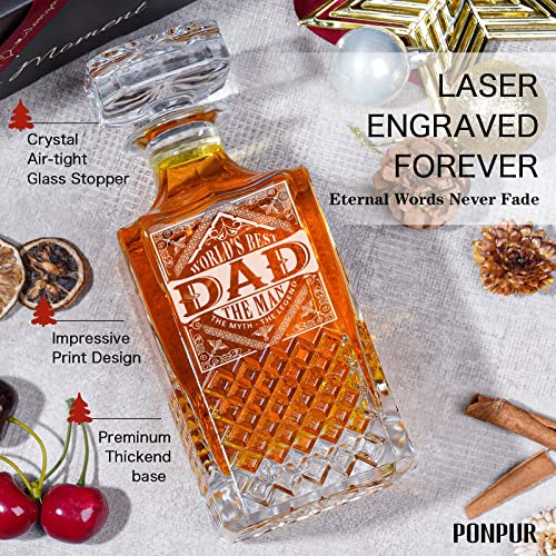 PONPUR Gifts for Men Dad Stocking Stuffers, Whiskey Decanter Set with 2 Glasses, Unique Cool Dad Birthday Gift from Daughter Son, Best Christmas Retirement Present for Man Father - Image 3