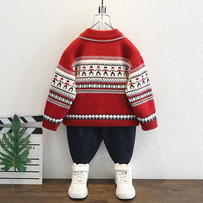 Boys Knitwear Winter Thickeneded Kidsren'S Knitwear Baby Boy Red Warm Top Trendy Kidsren'S Clothing - Image 4