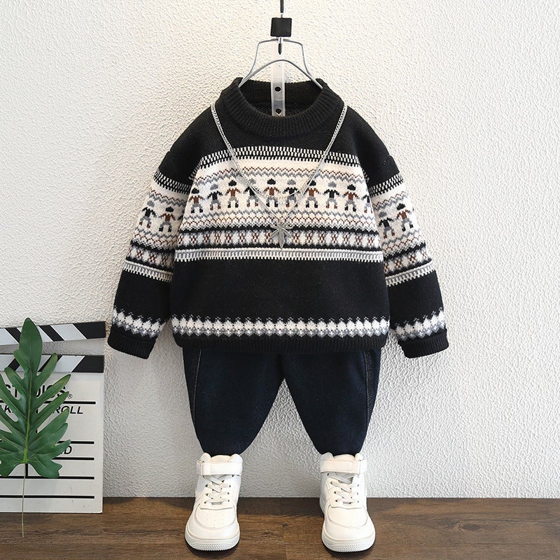 Boys Knitwear Winter Thickeneded Kidsren'S Knitwear Baby Boy Red Warm Top Trendy Kidsren'S Clothing - Image 3
