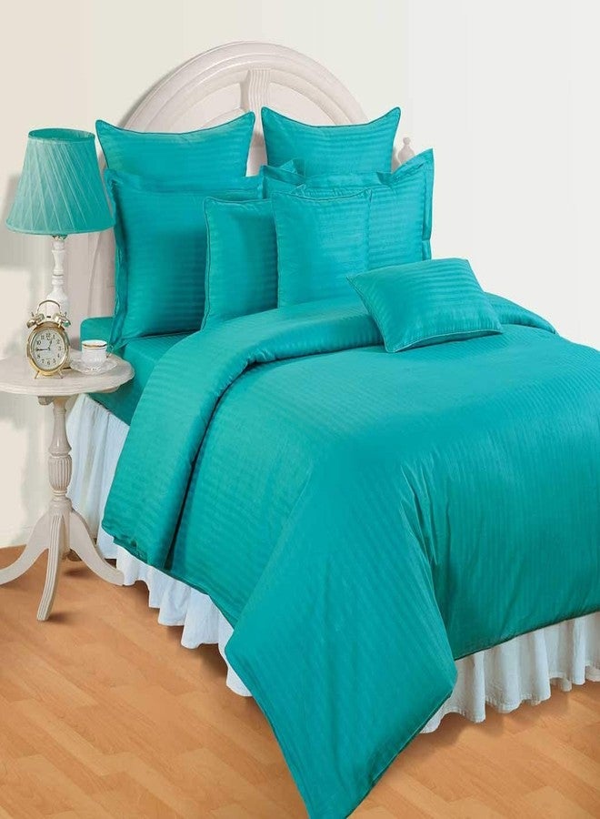 Swayam 100% Cotton King Fitted Bedsheet with 2 Pillow Covers | Size 72 x 78 x 10 inch | 300 TC | Striped Design | Soft Breathable Bed Sheet | Comfortable & Durable for Bedroom - Turquoise - Image 1