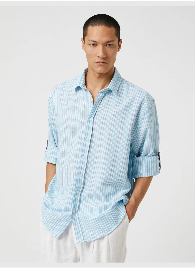 كوتون Woven Shirt Classic Neck Buttoned Sleeve Detailed