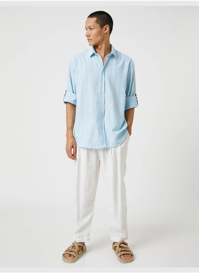 كوتون Woven Shirt Classic Neck Buttoned Sleeve Detailed