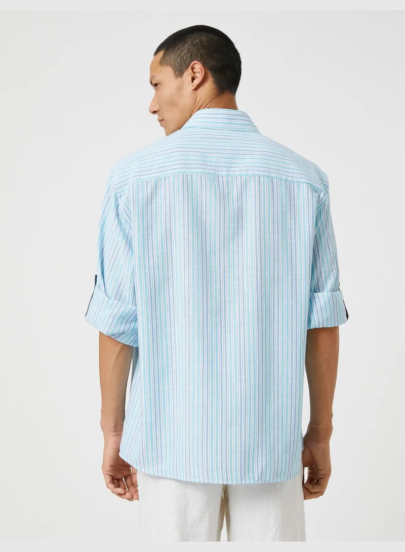 KOTON Woven Shirt Classic Neck Buttoned Sleeve Detailed