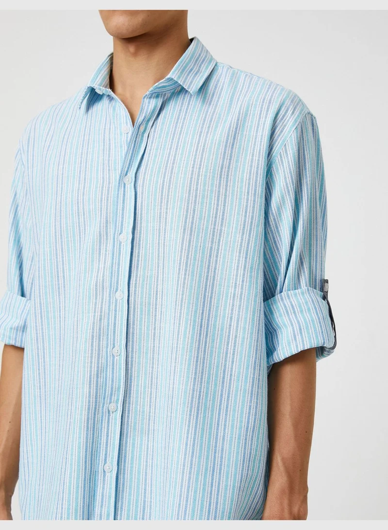 KOTON Woven Shirt Classic Neck Buttoned Sleeve Detailed