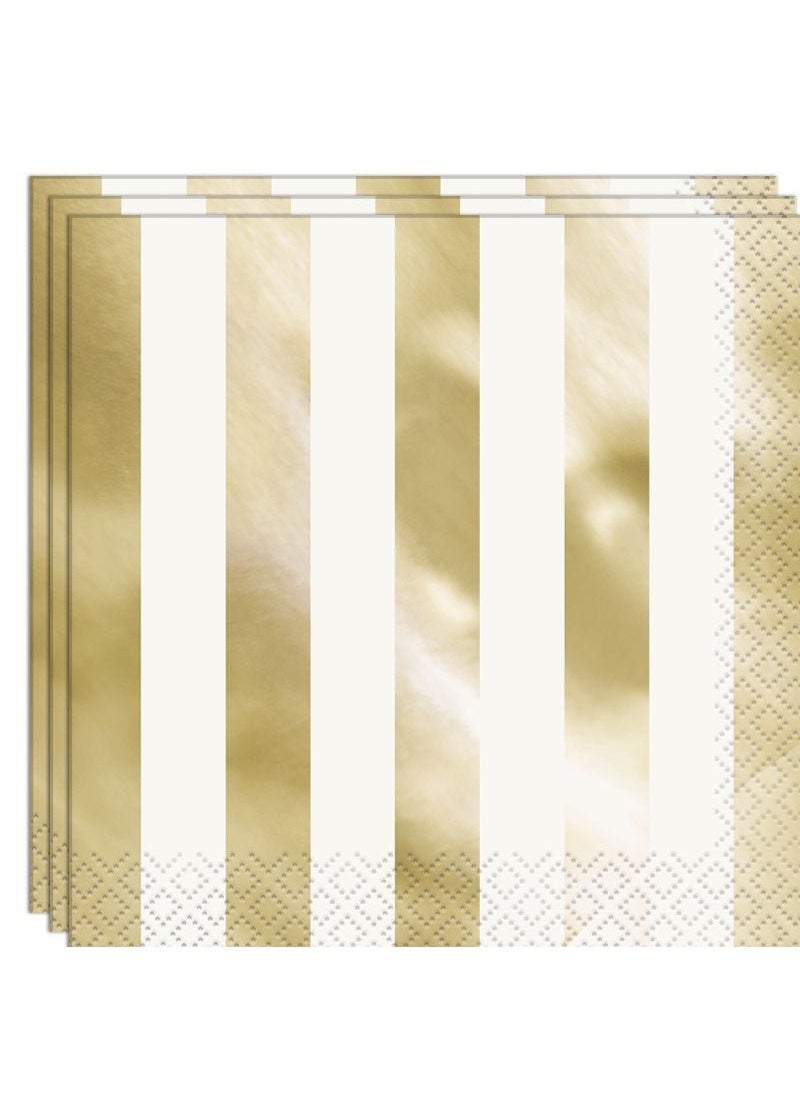 Unique Golden Stripes Napkins White Gold Paper 33cm 16-Pack
