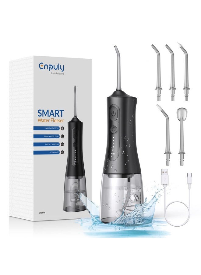 ENPULY - Cordless Water Dental Flosser For Teeth Cleaning - 300Ml Portable Water Teeth Cleaner Picks With 5 Modes, 5 Jet Tips, Ipx7 Waterproof Rechargeable Water Flossers,Black - Image 1