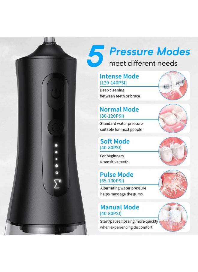 ENPULY - Cordless Water Dental Flosser For Teeth Cleaning - 300Ml Portable Water Teeth Cleaner Picks With 5 Modes, 5 Jet Tips, Ipx7 Waterproof Rechargeable Water Flossers,Black - Image 1
